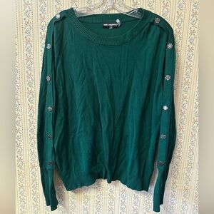 Karl Lagerfeld Emerald Green Button Sleeve Sweater Soft Viscose XL